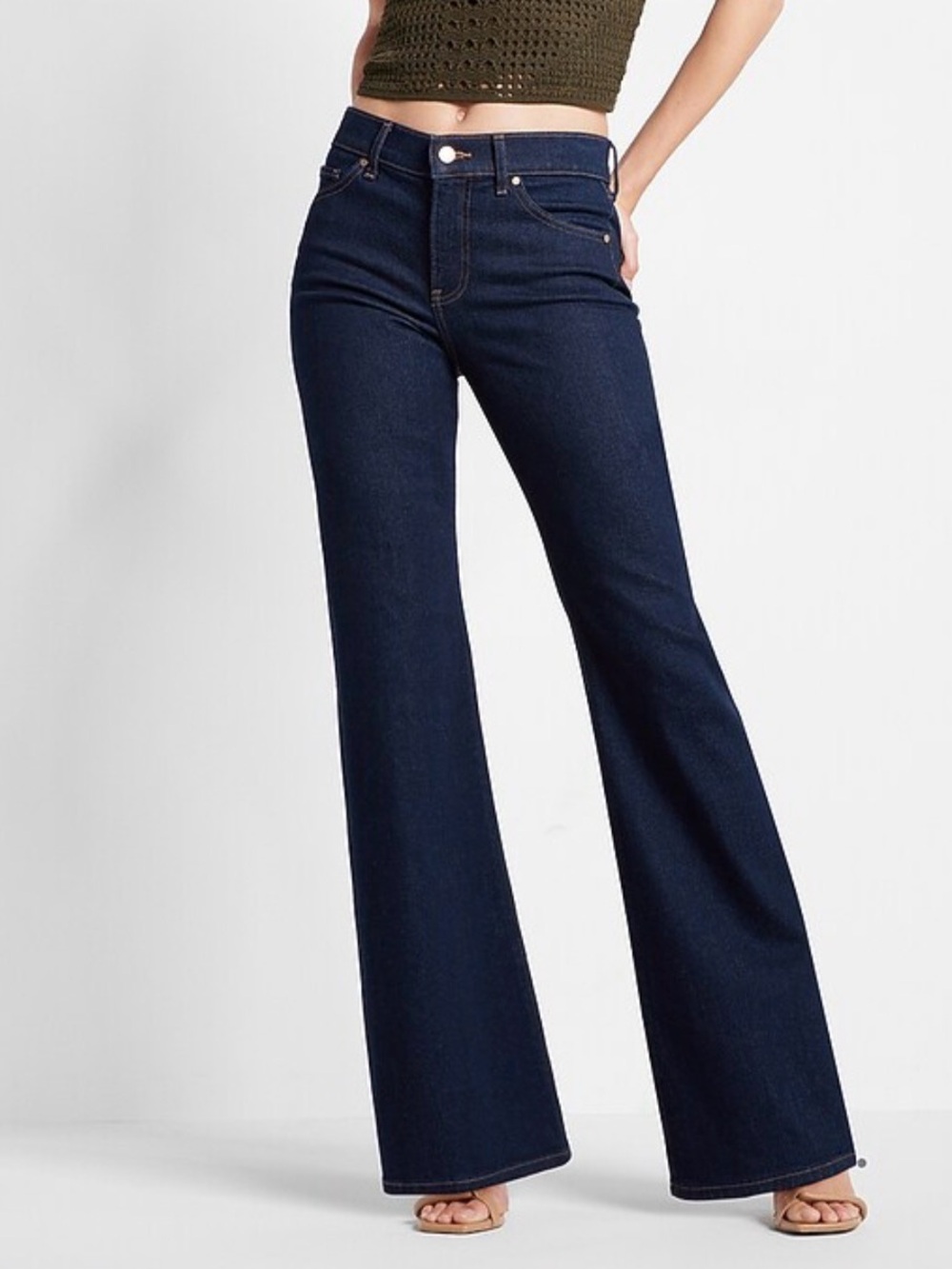 Express Jeans Womens 6 Flared‎ Mid Rise Dark Wash Stretch 70s Denim 28x31